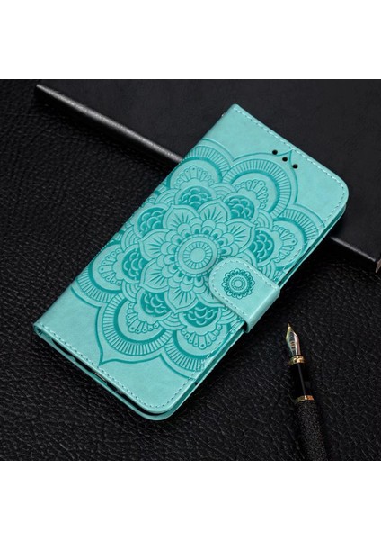 Xiaomi Redmi 10C 4g Pu Deri Cüzdan Stand Kılıfı Mandala Çiçek Telefonu Kapak Yeşil (Yurt Dışından) modelleri