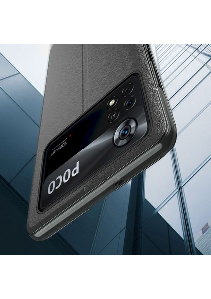 Xiaomi Için Poco X4 Pro 5g Görünüm Pencere Flip Kapak Pu Deri Stand Tam Vücut Koruyucu Kılıf Kırmızısı (Yurt Dışından)