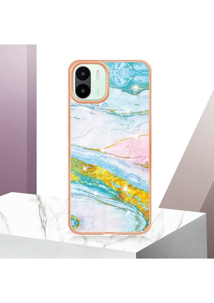 Xiaomi Için Redmi A1 4g/a2 4g Kırmızı Dayanıklı Mermer Desenli Telefon Kılıfı Yumuşak Tpu Elektrapılaşma Çerçevesi Kabuk Imd Geri Kapak Yeşil (Yurt Dışından)