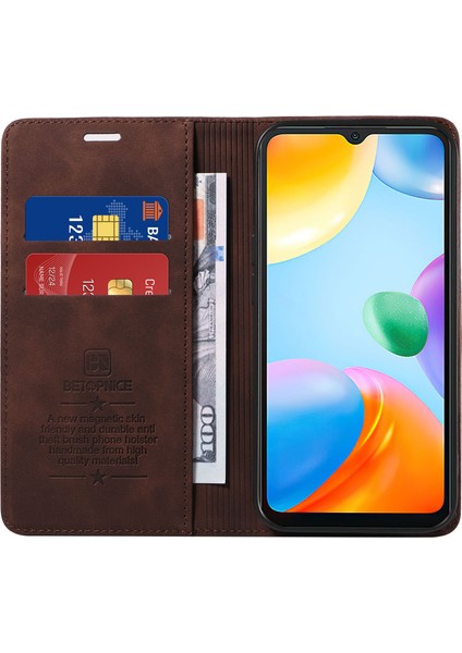 Xiaomi Için Redmi 10C 4g/redmi 10 (Hindistan) 4g/redmi 10 Güç Telefon Kılıfı Rfıd Engelleme Deri Kapak Kahverengi (Yurt Dışından) fiyatları