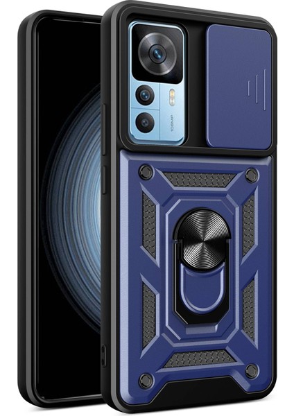 Xiaomi 12T 5g/redmi K50 Ultra 5g Için Telefon Kılıfı, Şok Geçirmez Yüzük Kickstand Pc+Tpu Koruyucu Arka Kapak Slayt Kamera Koruyucu Mavi (Yurt Dışından)