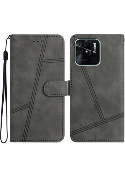 Xiaomi Için Redmi 10C 4g Cilt Touch Hissed Hissetme Cep Telefonu Kılıf Cüzdan Retro Pu Deri Dikiş Hattı Dekor Telefon Kapak-Grey (Yurt Dışından)