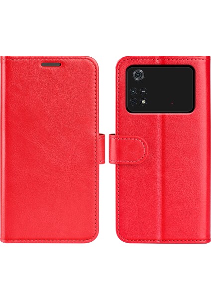 Xiaomi Için Poco M4 Pro 4g Çılgın At Doku Folio Deri Kılıf Cüzdan Ayarlanabilir Stand Telefon Kabuğu-Kırmızı (Yurt Dışından)