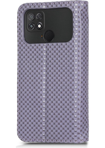 Xiaomi Poco C40 4g Şok Geçirmez Izgara Dokusu Pu Deri Deri Telefon Kılıf Standı Manyetik Otomatik Absorlanmış Telefon Cüzdan Kapak Işık Mor (Yurt Dışından)