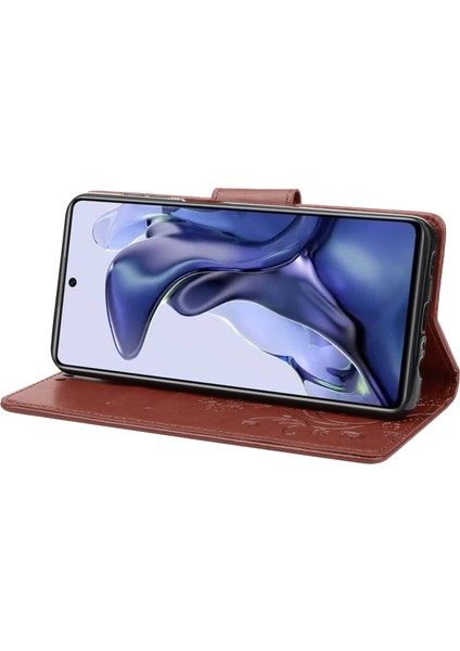 Xiaomi Poco X4 Pro 5g Kelebek Çiçeği Dragriting Cüzdan Düzeyli Pu Pu Deri Bilek Kayışı Stand Özellik Koruyucu Kapak Kahverengi (Yurt Dışından)