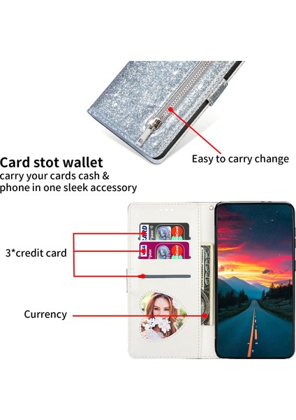 Xiaomi 12T 5G/12T Pro 5g/redmi K50 Ultra 5g Fermuarı Pocket Glittery Pu Şok Geçirmez Kasa Manyetik Toka Flip Telefon Cüzdan Stand Kapağı Silver (Yurt Dışından) fırsatları