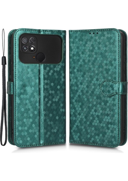 Xiaomi Için Poco C40 4g Anti-Çizelge Folio Flip Kapak Standı Cüzdan Telefon Kılıfı Dot Deseni Tpu+Pu Deri Koruyucu Kabuk Yeşili (Yurt Dışından)