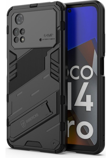 Xiaomi Için Poco M4 Pro 4g Kickstand Tasarım Koruyucu Kapak Yumuşak Tpu Sert Pc Şok Geçirmez Telefon Vaka-Black (Yurt Dışından)
