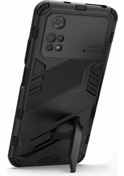 Xiaomi Için Poco M4 Pro 4g Kickstand Tasarım Koruyucu Kapak Yumuşak Tpu Sert Pc Şok Geçirmez Telefon Vaka-Black (Yurt Dışından) fırsatları