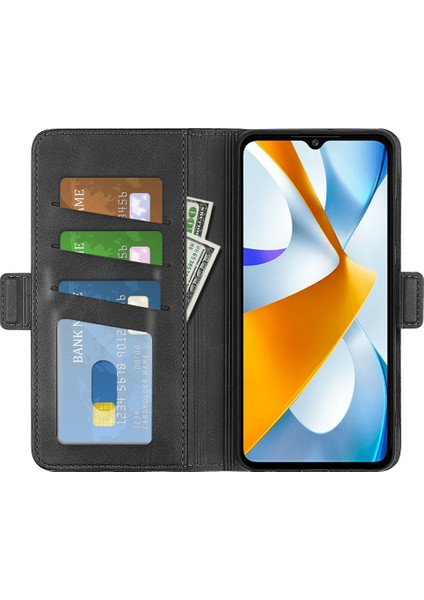 Xiaomi Poco C40 4g Anti-Çizelge Pu Deri Deri Çift Manyetik Tokal Buzağı Doku Doku Standı Cüzdan Damla Koruma Telefon Kapak Black (Yurt Dışından)