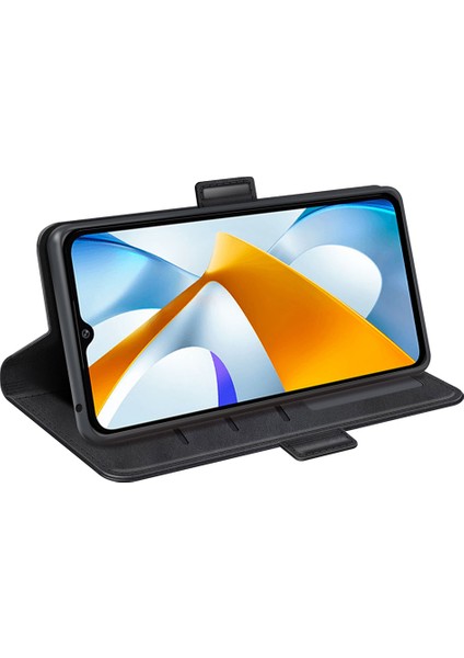 Xiaomi Poco C40 4g Anti-Çizelge Pu Deri Deri Çift Manyetik Tokal Buzağı Doku Doku Standı Cüzdan Damla Koruma Telefon Kapak Black (Yurt Dışından)