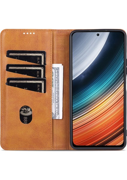 Xiaomi Için Poco F4 5g/redmi K40S 5g Cüzdan Telefon Kılıfı Manyetik Otomatik Ahlak Dokulu Pu Deri Stand Koruyucu Telefon Kapak Kahverengi (Yurt Dışından) fiyatları