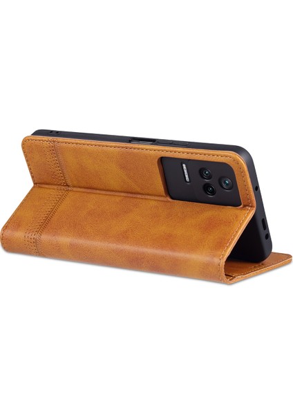 Xiaomi Için Poco F4 5g/redmi K40S 5g Cüzdan Telefon Kılıfı Manyetik Otomatik Ahlak Dokulu Pu Deri Stand Koruyucu Telefon Kapak Kahverengi (Yurt Dışından) fırsatları