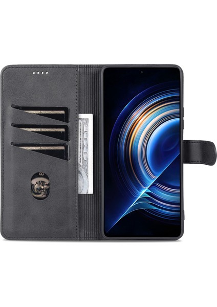 Xiaomi Için Redmi K50/K50 Pro Pu Deri Deri Cüzdan Kılıf Katlanabilir Stand Telefon Tam Koruma Kapak Black (Yurt Dışından)