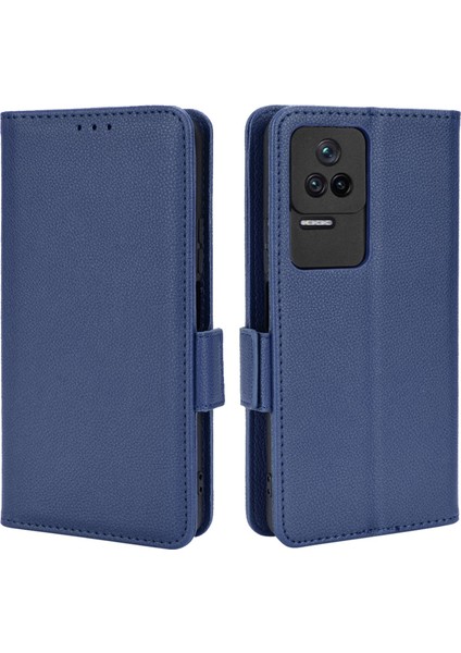 Xiaomi Için Poco F4 5g/redmi K40S 5g Pu Deri Şok Emilim Litchi Doku Telefon Kılıfı Stand Stand Cüzdan Manyetik Toka Kapak-Dark Mavi (Yurt Dışından)