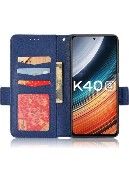 Xiaomi Için Poco F4 5g/redmi K40S 5g Pu Deri Şok Emilim Litchi Doku Telefon Kılıfı Stand Stand Cüzdan Manyetik Toka Kapak-Dark Mavi (Yurt Dışından) modelleri