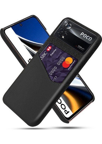 Xiaomi Poco X4 Pro 5g Kart Yuvaları ile Kart Yuvalı Cep Telefonu Kapak Pc+Pu Deri Anti-Fall Back Case Black (Yurt Dışından)