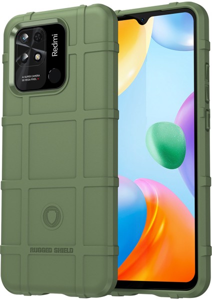Xiaomi Redmi 10C Için Sağlam Square Izgara Telefon Kılıfı, Kalınlaştırılmış Yumuşak Tpu Şok Geçirmez Cep Telefonu Kabuk Yeşili (Yurt Dışından)