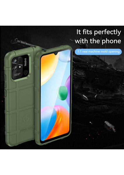 Xiaomi Redmi 10C Için Sağlam Square Izgara Telefon Kılıfı, Kalınlaştırılmış Yumuşak Tpu Şok Geçirmez Cep Telefonu Kabuk Yeşili (Yurt Dışından)