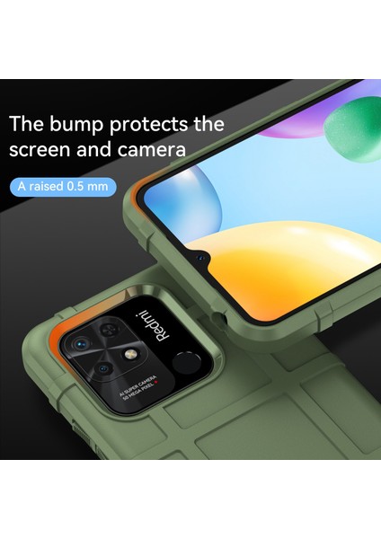 Xiaomi Redmi 10C Için Sağlam Square Izgara Telefon Kılıfı, Kalınlaştırılmış Yumuşak Tpu Şok Geçirmez Cep Telefonu Kabuk Yeşili (Yurt Dışından)