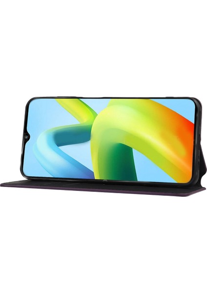 Xiaomi Redmi A1 4g/a2 4g Anti-Drop Rhombus Desen Için Telefon Kapağı Baskılı Pu Deri Folio Folio Telefon Kasası Cüzdan Stant-Mor (Yurt Dışından)