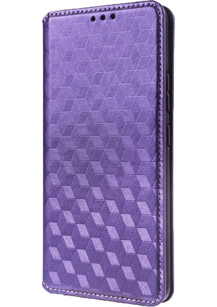 Xiaomi Redmi A1 4g/a2 4g Anti-Drop Rhombus Desen Için Telefon Kapağı Baskılı Pu Deri Folio Folio Telefon Kasası Cüzdan Stant-Mor (Yurt Dışından)