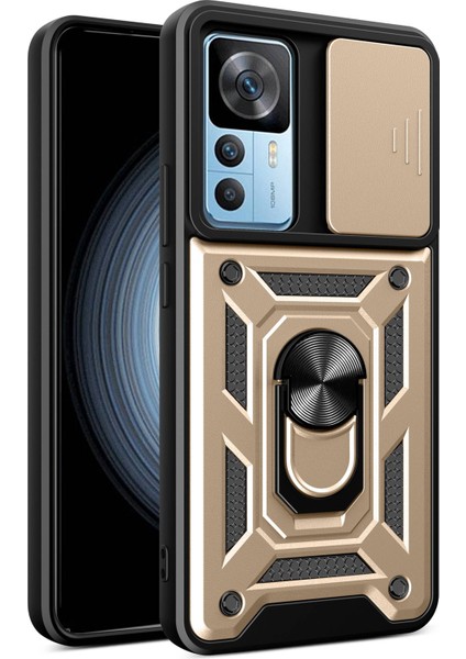 Xiaomi 12T 5g/redmi K50 Ultra 5g Için Telefon Kılıfı, Şok Geçirmez Halka Kickstand Pc+Tpu Koruyucu Arka Kapak Slayt Kamera Koruyucu-Altın (Yurt Dışından)
