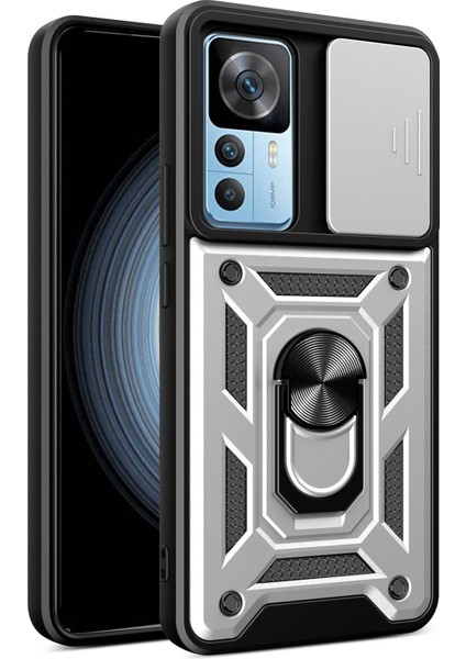 Xiaomi 12T 5g/redmi K50 Ultra 5g Için Telefon Kılıfı, Şok Geçirmez Yüzük Kickstand Pc+Tpu Koruyucu Arka Kapak Slayt Kamera Koruyucu Silver (Yurt Dışından)
