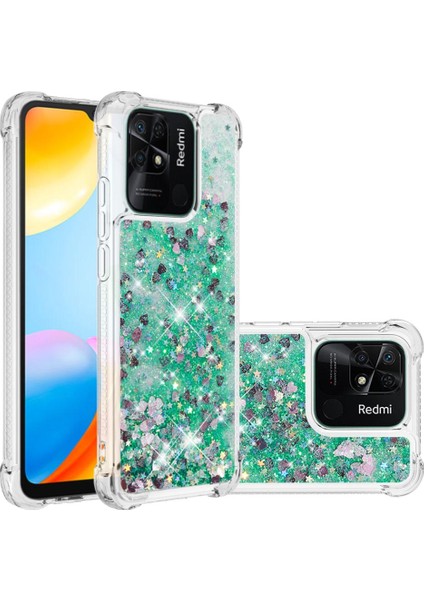 Xiaomi Redmi Için 10C Sıvı Quicksans ve Scratch-Dirençli Sequins Tpu Koruyucu Telefon Vaka-Yeşil/kalpler (Yurt Dışından) fiyatları
