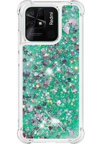 Xiaomi Redmi Için 10C Sıvı Quicksans ve Scratch-Dirençli Sequins Tpu Koruyucu Telefon Vaka-Yeşil/kalpler (Yurt Dışından) modelleri
