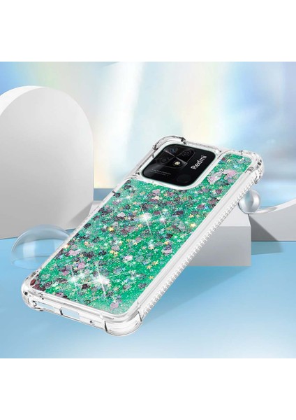 Xiaomi Redmi Için 10C Sıvı Quicksans ve Scratch-Dirençli Sequins Tpu Koruyucu Telefon Vaka-Yeşil/kalpler (Yurt Dışından) indirimleri