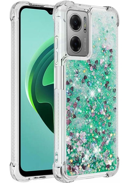 Xiaomi Için Poco M4 5g/redmi Not 11E 5g/redmi 10 5g/redmi 10 Prime+ 5g Sıvı Hızlı ve Şok Geçirmez Sequins Tpu Kapak Iyi Korunmuş Cep Telefonu Vaka-Yeşil/kalpler (Yurt Dışından)