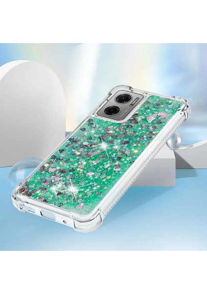 Xiaomi Için Poco M4 5g/redmi Not 11E 5g/redmi 10 5g/redmi 10 Prime+ 5g Sıvı Hızlı ve Şok Geçirmez Sequins Tpu Kapak Iyi Korunmuş Cep Telefonu Vaka-Yeşil/kalpler (Yurt Dışından) modelleri