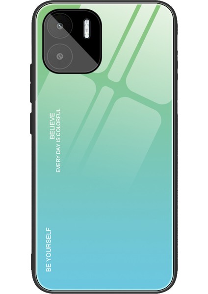 Xiaomi Için Redmi A1 4g / A2 4g Gradyan Renk Temsilli Cam Telefon Kılıfı Yumuşak Tpu Kenar Pc Geri Hassas Dokunmatik Kapak-Ciman / Mavi (Yurt Dışından)