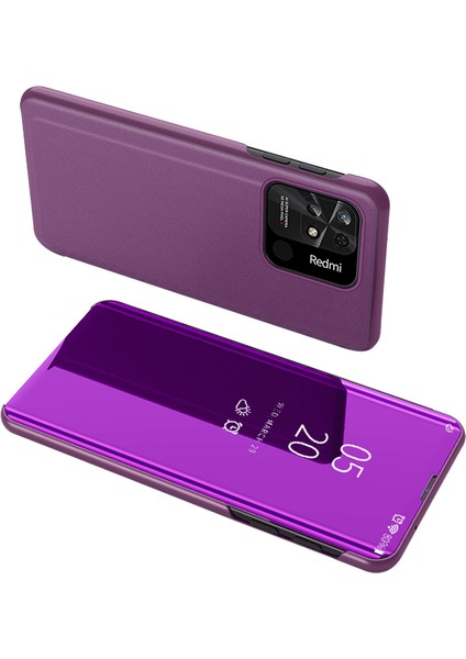 Xiaomi Redmi Için 10C Pencere Penceresi Duran Kılıf Pu Deri Parlak Elektrogülasyon Ayna Makyaj Kapağı Kabuk-Doğru (Yurt Dışından)