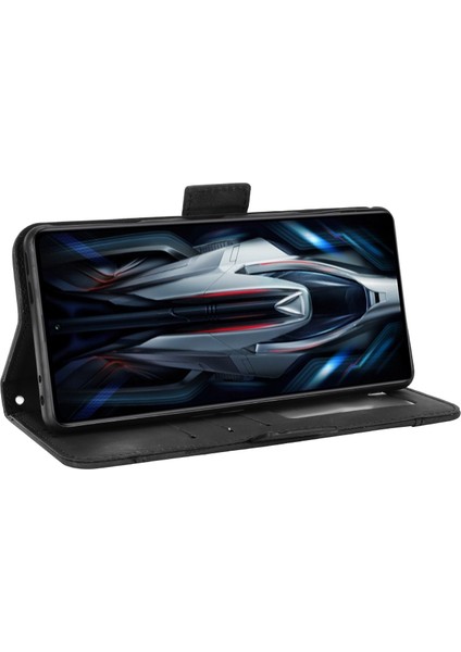 Xiaomi Için Poco F4 Gt/redmı K50 Oyun Yumruğu Önleme Çoklu Kart Yuvası Telefon Kapağı Pu Deri Cüzdan Stand Kılıf Black (Yurt Dışından)