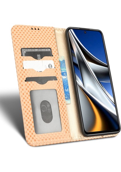 Xiaomi Poco X4 Pro 5g Manyetik Otomatik Absorbed Telefon Cüzdan Kapağı Izgara Dokusu Pu Deri Stand Kılıf Bej (Yurt Dışından) fiyatları