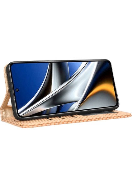 Xiaomi Poco X4 Pro 5g Manyetik Otomatik Absorbed Telefon Cüzdan Kapağı Izgara Dokusu Pu Deri Stand Kılıf Bej (Yurt Dışından) modelleri