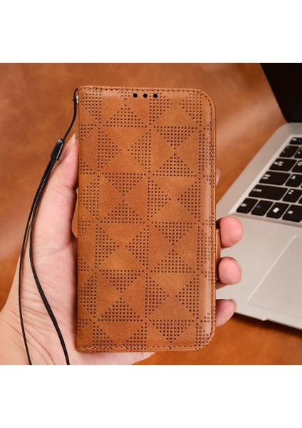 Xiaomi Için Redmi 10 5g/redmı Not 11E 5g/redmı 10 Prime+ 5g Baskılı Üçgen Desen Flip Cüzdan Standı Pu Deri Telefon Kılıfı Strap-Brown (Yurt Dışından)