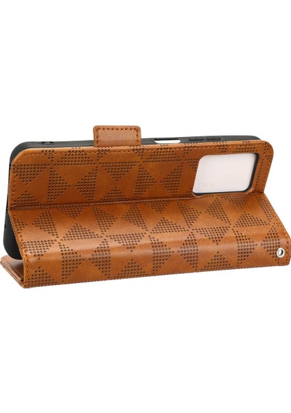 Xiaomi Için Redmi 10 5g/redmı Not 11E 5g/redmı 10 Prime+ 5g Baskılı Üçgen Desen Flip Cüzdan Standı Pu Deri Telefon Kılıfı Strap-Brown (Yurt Dışından)
