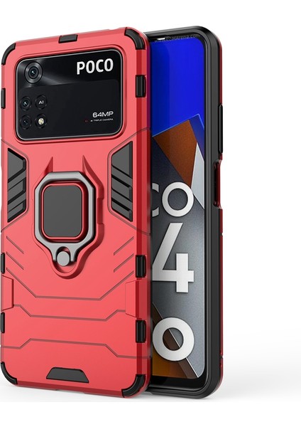 Xiaomi Poco M4 Pro 4g Ring Kickstand Koruyucu Kılıf Yumuşak Tpu+Sert Pc Anti-Drop Telefon Kapak-Kırmızı (Yurt Dışından)