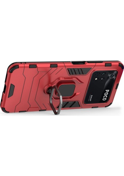Xiaomi Poco M4 Pro 4g Ring Kickstand Koruyucu Kılıf Yumuşak Tpu+Sert Pc Anti-Drop Telefon Kapak-Kırmızı (Yurt Dışından) modelleri