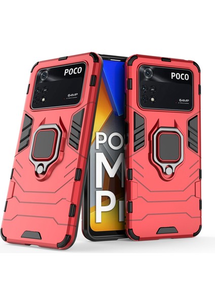 Xiaomi Poco M4 Pro 4g Ring Kickstand Koruyucu Kılıf Yumuşak Tpu+Sert Pc Anti-Drop Telefon Kapak-Kırmızı (Yurt Dışından) fırsatları
