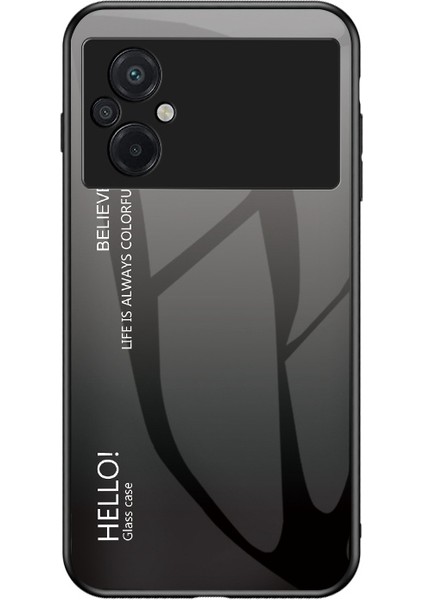 Xiaomi Poco M5 4g, Temperli Cam+Pc+Tpu Şık Gradyan Renkli Cep Telefonu Kapak Siyah Gri (Yurt Dışından)