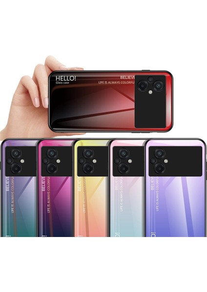 Xiaomi Poco M5 4g, Temperli Cam+Pc+Tpu Şık Gradyan Renkli Cep Telefonu Kapak Siyah Gri (Yurt Dışından) modelleri