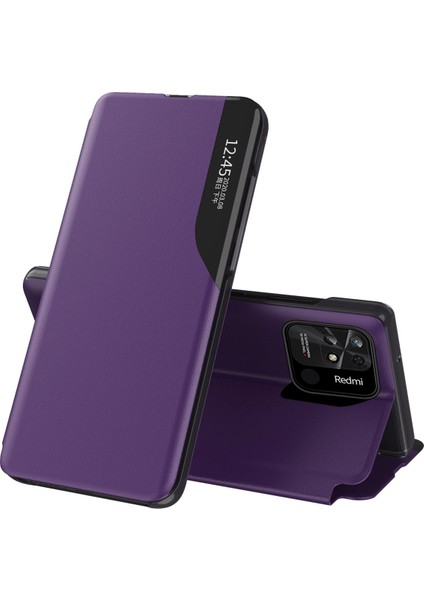 Xiaomi Redmi Için 10C Ayarlanabilir Stand Görünüm Pu Pu Deri Kılıf Iyi Korumalı Cep Telefonu Kapak-Mor (Yurt Dışından)