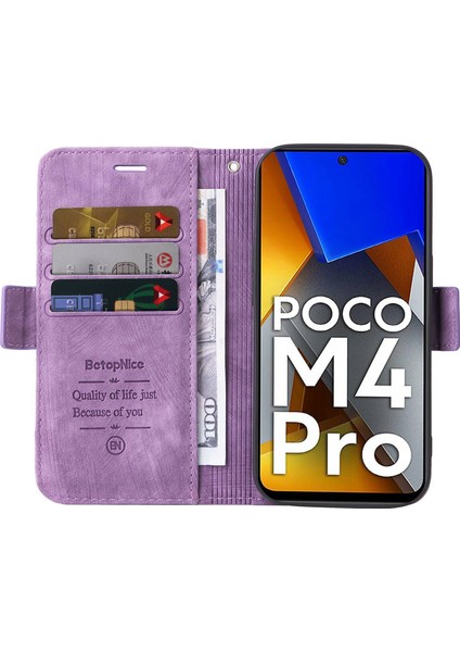 Xiaomi Için Poco M4 Pro 4g Baskılı Dikiş Hattı Pu Deri Derili Damla Geçirmez Kasa Akıllı Telefon Stand Cüzdan Kapağı Strap-Murple (Yurt Dışından) fiyatları