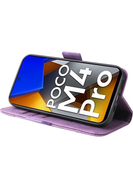 Xiaomi Için Poco M4 Pro 4g Baskılı Dikiş Hattı Pu Deri Derili Damla Geçirmez Kasa Akıllı Telefon Stand Cüzdan Kapağı Strap-Murple (Yurt Dışından) modelleri