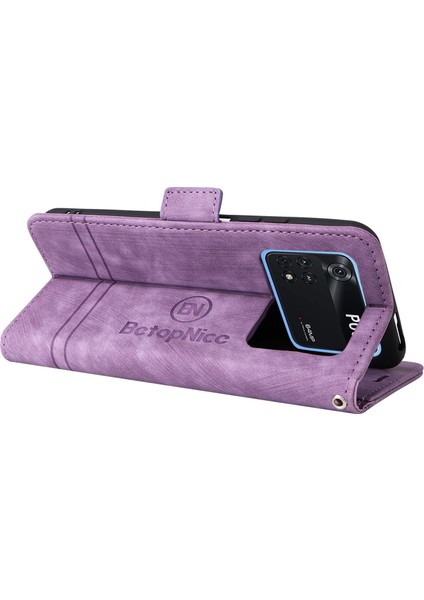 Xiaomi Için Poco M4 Pro 4g Baskılı Dikiş Hattı Pu Deri Derili Damla Geçirmez Kasa Akıllı Telefon Stand Cüzdan Kapağı Strap-Murple (Yurt Dışından) fırsatları