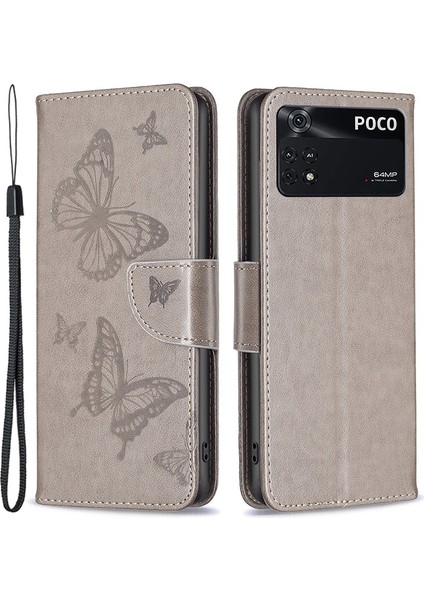 Xiaomi Için Poco M4 Pro 4g Bf Baskı Deseni Iyi Korunmuş Kelebekler Bastı Stand Kılıfı Cüzdan Tarzı Deri Telefon Kapak-Grey (Yurt Dışından)